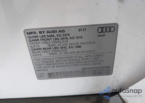 2018 Audi Q5 2.0T Premium/2.0T Tech Premium z USA, uszkodzony, nr VIN WA1ANAFY9J2026461